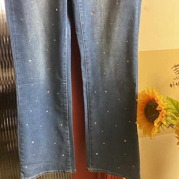 Nicole Miller Sparkling Crystal Stretch High Rise Boot Cut Jeans New With Tags - Picture 7 of 16